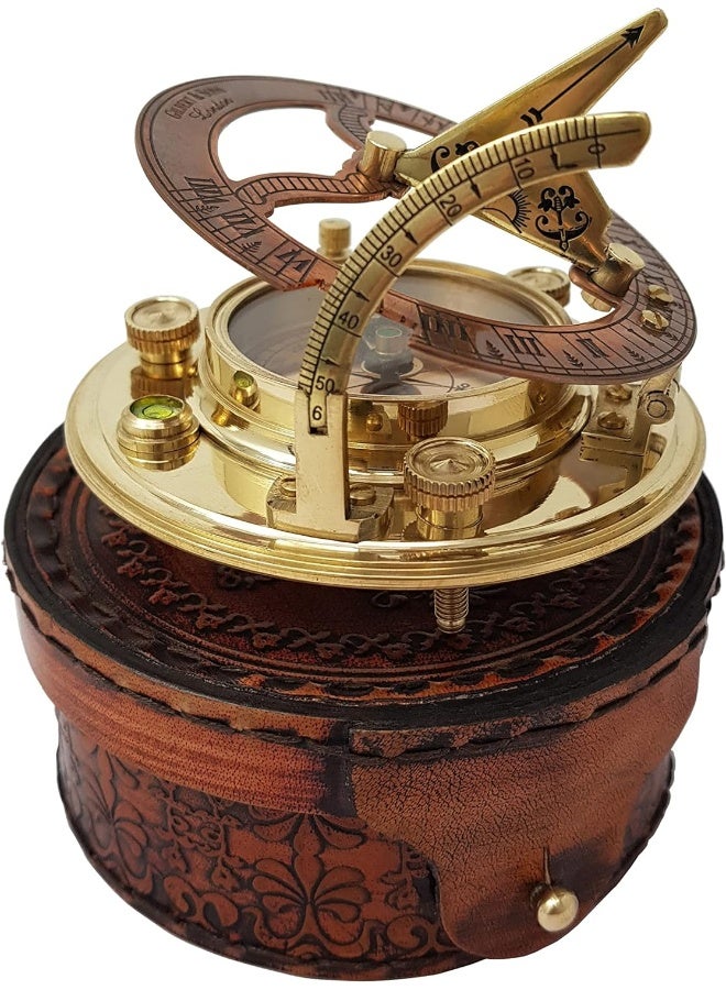 Brass Nautical - Antique Brass & Copper Sundial Compass, Sundial Clock in Box Gift Sun Clock Ship Replica Watch - Image 5