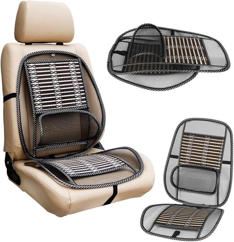 Natural Bamboo Comfort Cooling Seat Cover with Lumbar Back Brace Massage Support Cushion, Ventilated Breathable Chair Cushion Universal Fit for Car SUV