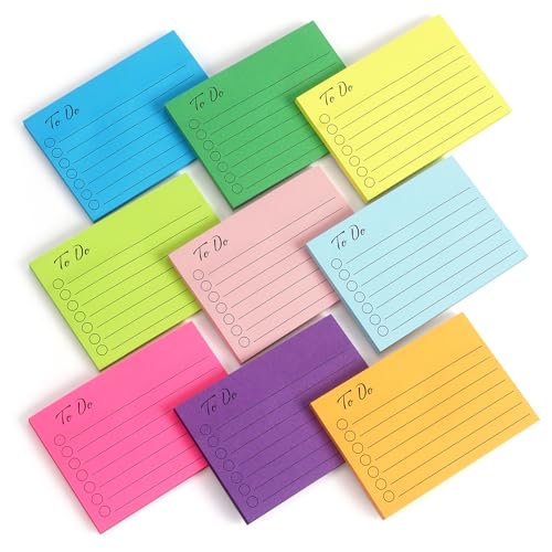 Eastern Wolf 9 Pads to Do Lined Sticky Notes, 9 Bright Multi Colors Self-Stick Note Pads, 3x4 Inch with Line Adhesive Memo Sticky Notes Notepad, 50 Sheet/Pad - Image 1