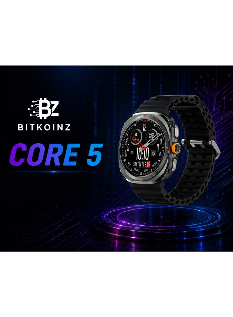 بيتكوينز Bitkoinz Core 5 ساعة ذكية، شاشة AMOLED بحجم 1.43 بوصة، عمر بطارية يصل إلى 7 أيام، مقاومة للماء بمعيار 1ATM، تصميم فاخر بإطار وهيكل معدني، تتبع النشاط والصحة على مدار 24/7 - Image 4