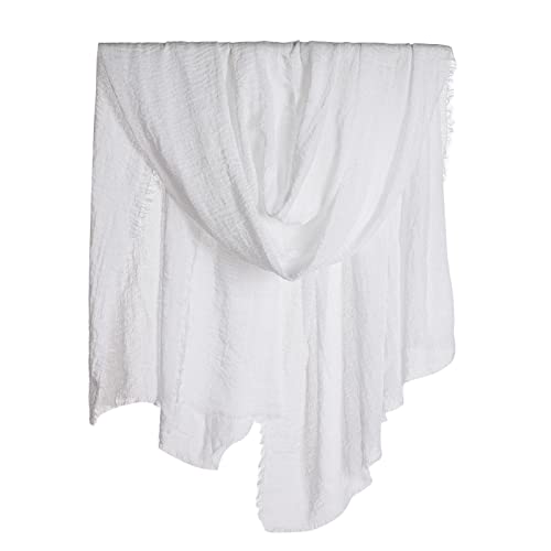 Wobe Women Summer Cotton Blend Crinkle Vintage Soft Long Scarf Linen Beach Shawl Wrap (White) - Image 4
