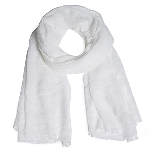 Wobe Women Summer Cotton Blend Crinkle Vintage Soft Long Scarf Linen Beach Shawl Wrap (White) - Image 1