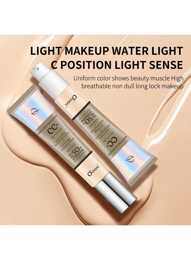 OCHEAL CC+ Color Correcting Cream, Full Coverage Foundation With SPF 50+ Whitening Sunscreen, Color Correcting And Brightening Face Cream, Skin Tone Adjusting CC Cream, #Ivory - Image 4