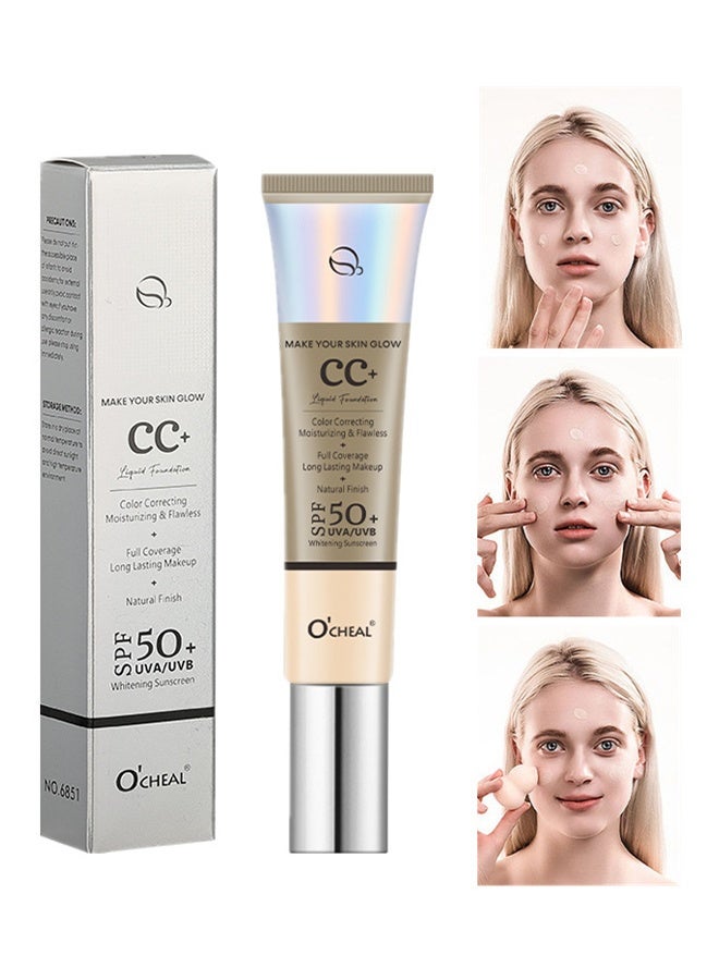 OCHEAL CC+ Color Correcting Cream, Full Coverage Foundation With SPF 50+ Whitening Sunscreen, Color Correcting And Brightening Face Cream, Skin Tone Adjusting CC Cream, #Ivory - Image 2