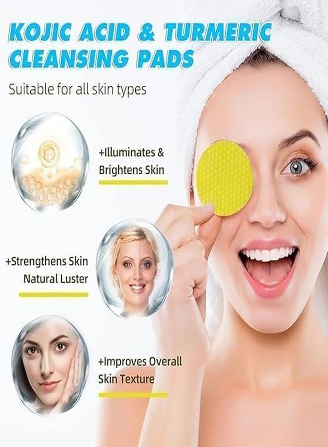 LEMOZA urmeric Kojic Acid Cleansing Pads, 60 Pcs | Exfoliating Face with Vitamins | Brightening, Dark Spot Removal | Gentle Turmeric Scrub Pads for All Skin Types - Image 4