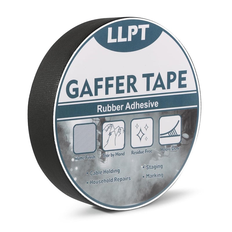 LLPT Gaffers Tape Professional Grade Black 25 mm x 15 m Matte Non Reflective Easy Tear Residue Free Heavy Duty Gaffing Tape for Cords Photography (PGT25BK) - Image 1
