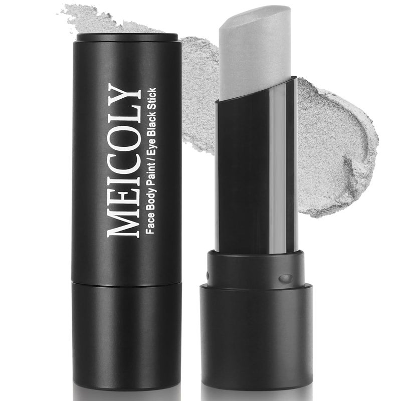 MEICOLY Silver Eye Black Stick,Waterproof Eye Black Baseball Softball Football Lacrosse,Silver Face Body Paint Stick for Halloween SFX Cosplay Tin Man Makeup - Image 1