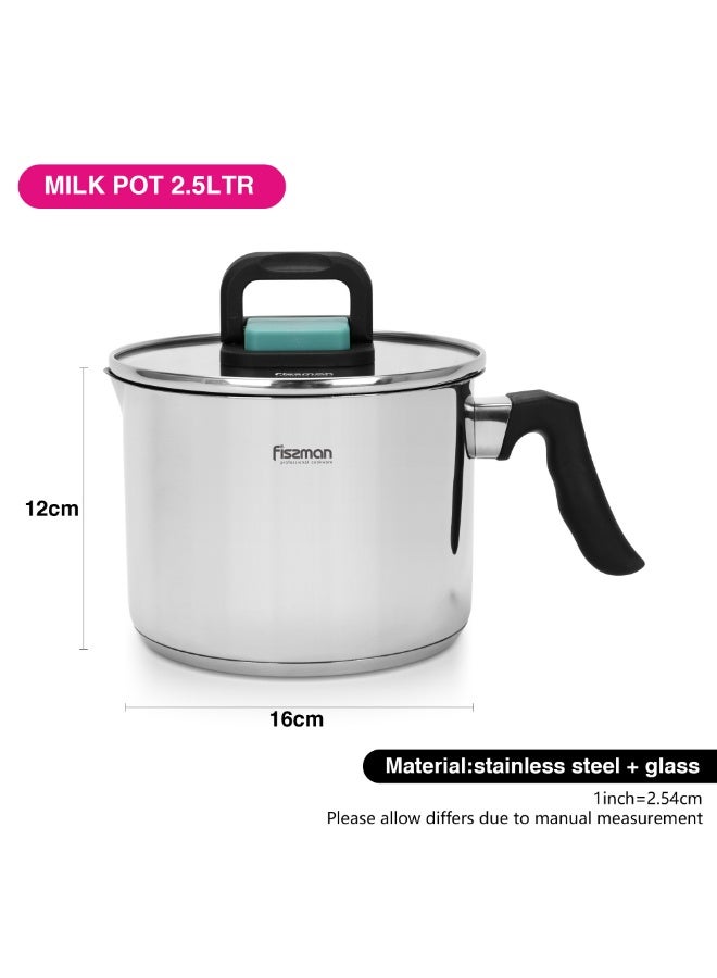 Fissman Milk Pot 2.5L, Non-Stick Stainless Steel Milk Warmer | Greblon C2 Non-Stick Coating by German Technology |18/10 INOX304 Mirror-Finished | Bakelite Handle | Induction Bottom for all Cooktops  - Image 4