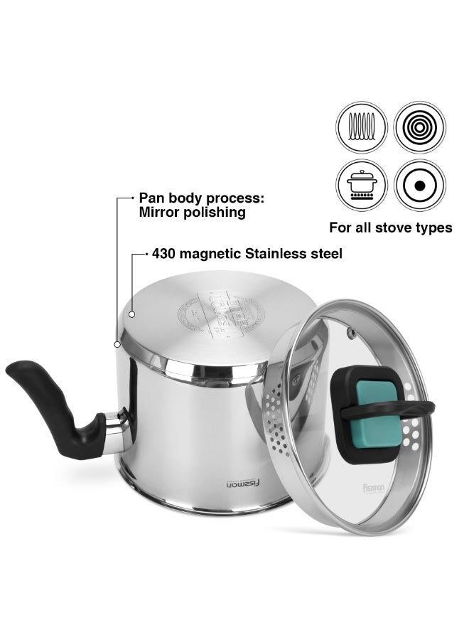 Fissman Milk Pot 2.5L, Non-Stick Stainless Steel Milk Warmer | Greblon C2 Non-Stick Coating by German Technology |18/10 INOX304 Mirror-Finished | Bakelite Handle | Induction Bottom for all Cooktops  - Image 3