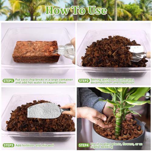 Riare 2 Pack Coco Chips Substrate for Plants- 2.2lb 100% Organic Coconut Husk Brick with Low EC and pH Balanced, High Expansion Coconut Substrate Coco Husk Mulch for Garden Flowers, Herbs, Planting - Image 4