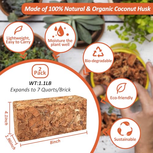 Riare 2 Pack Coco Chips Substrate for Plants- 2.2lb 100% Organic Coconut Husk Brick with Low EC and pH Balanced, High Expansion Coconut Substrate Coco Husk Mulch for Garden Flowers, Herbs, Planting - Image 2