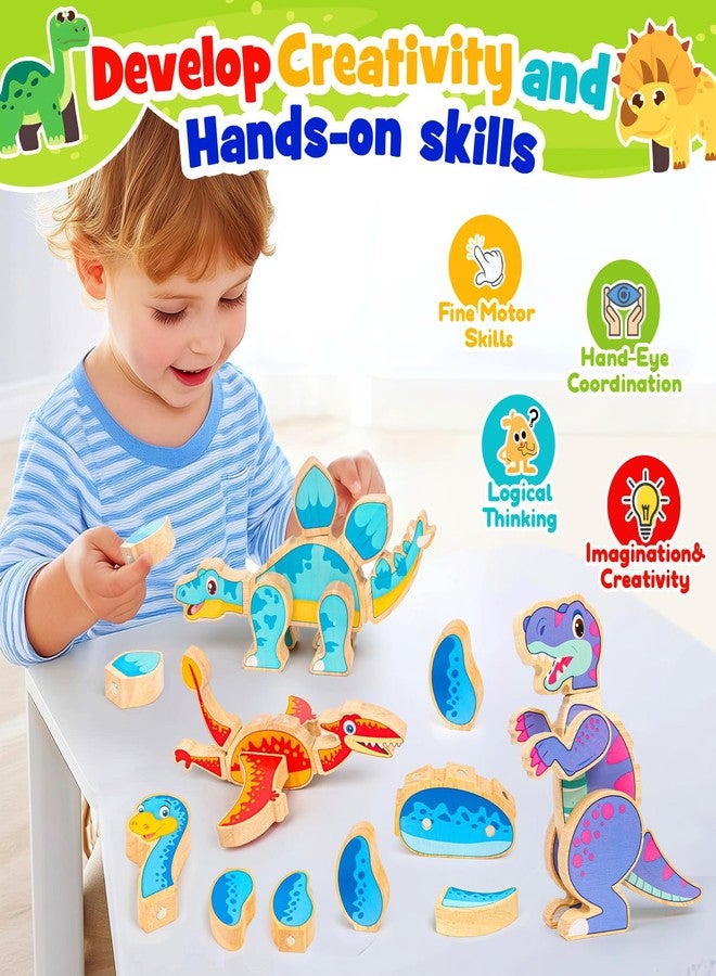 FQKIOMY Dinosaur Toys for Kids 3-5,Wooden Magnetic Dino Take Apart Building Blocks Toys for Fine Motor Skills & Creative Play,Easter Basket Stuffers for Toddler Boys Girls - Image 4