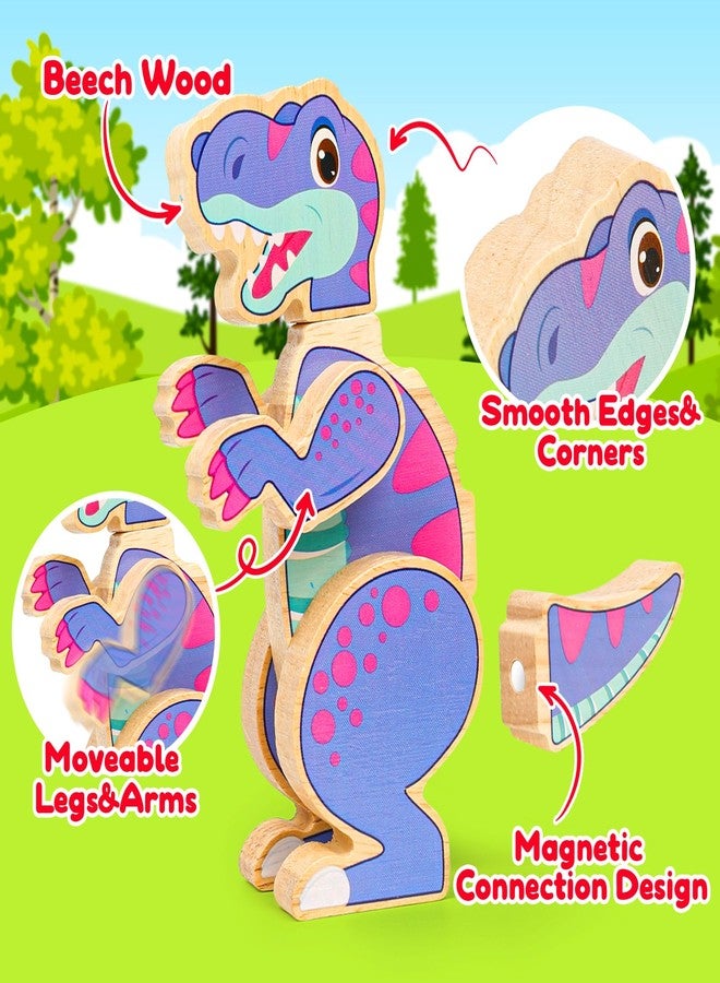 FQKIOMY Dinosaur Toys for Kids 3-5,Wooden Magnetic Dino Take Apart Building Blocks Toys for Fine Motor Skills & Creative Play,Easter Basket Stuffers for Toddler Boys Girls - Image 3