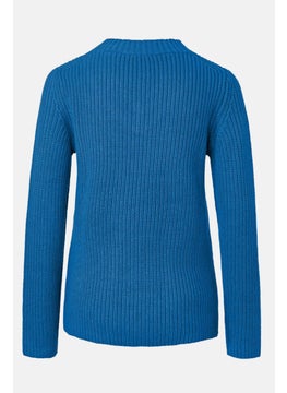 Tchibo Women V-Neck Knitted Sweater, Blue  - Image 3