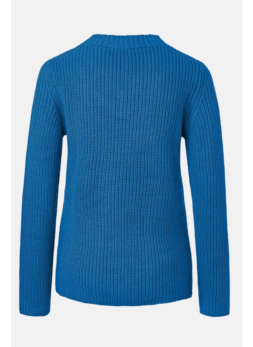 Tchibo - Women V-Neck Knitted Sweater, Blue - Image 1