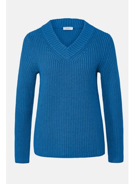 Tchibo Women V-Neck Knitted Sweater, Blue  - Image 2