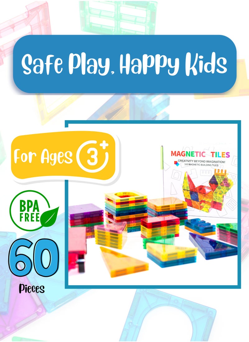 LeSerenity 60-Pcs Premium Magnetic Tiles for kids, 3D magnetic blocks stem toys Set - Enhance your Toddlers Kids Creativity 3+ and up - pzsku/Z7CBA96B2ABFC2061D88DZ/45/_/1728279794/96871064-0b2b-48ac-9ea6-aa300918ec9e