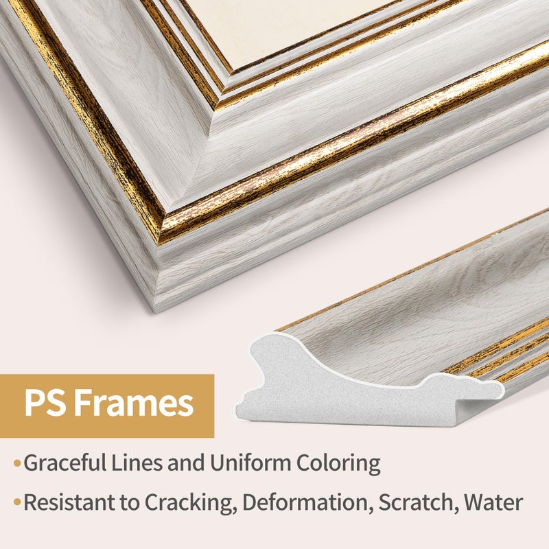 Sapowerntus Vintage 5x7 Picture Frame White Distressed Gold Edging Photo Frames Set Antique Real Glass Wall Hanging Tabletop Display Gallery Wall Decor Elegant Victoria Retro Gift - Image 4