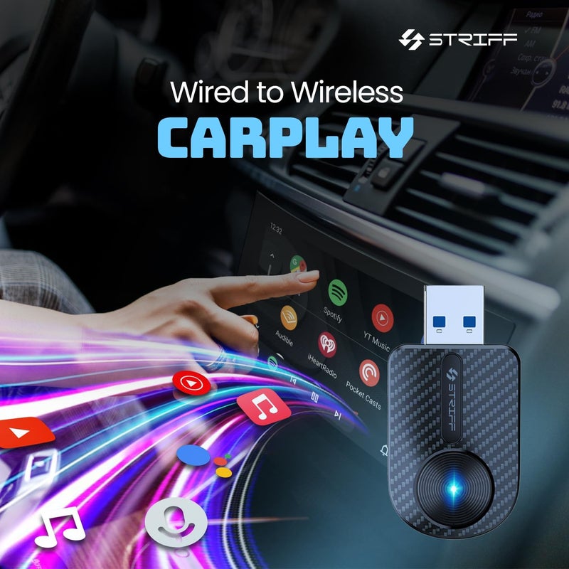 Striff جهاز استقبال ستريف 2 في 1 لاسلكي لكار بلاي، يحول أندرويد أوتو وكار بلاي السلكي إلى لاسلكي، USB A وType C، ملاحظة: فقط للأنظمة المثبتة مسبقًا من أندرويد أوتو/كار بلاي، بلوتوث V5.4 (أسود) - Image 2