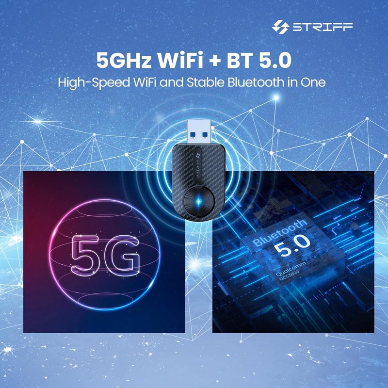 Striff جهاز استقبال ستريف 2 في 1 لاسلكي لكار بلاي، يحول أندرويد أوتو وكار بلاي السلكي إلى لاسلكي، USB A وType C، ملاحظة: فقط للأنظمة المثبتة مسبقًا من أندرويد أوتو/كار بلاي، بلوتوث V5.4 (أسود) - Image 3