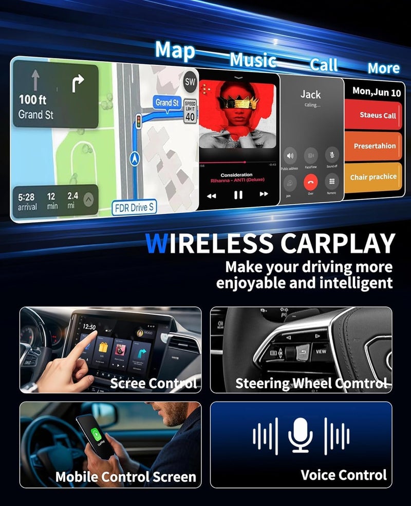 Striff جهاز استقبال ستريف 2 في 1 لاسلكي لكار بلاي، يحول أندرويد أوتو وكار بلاي السلكي إلى لاسلكي، USB A وType C، ملاحظة: فقط للأنظمة المثبتة مسبقًا من أندرويد أوتو/كار بلاي، بلوتوث V5.4 (أسود) - Image 4