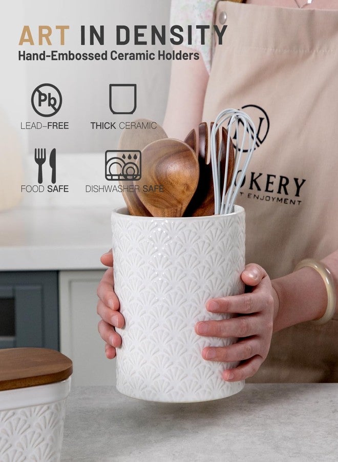 Nucookery حامل أدوات المطبخ من نوكوكيري، مقاس 6.4 بوصة - حامل أدوات مطبخ سيراميكي، سعة تخزين كبيرة، منظم أدوات مطبخ على طراز ريفي للملاعق والملاعق المسطحة وأدوات الطبخ - Image 2