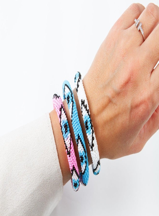 Naz Collection, Evil Eye Protection Bangle Bracelet, Bohemian Stackable Beaded Bracelets, Handmade Multicolor Bohemian Stacking Crochet Bracelet, Boho Charm Beach Jewelry for Women&Girls, Gift for Her (Rainbow) - Image 4
