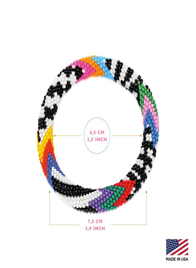 Naz Collection, Evil Eye Protection Bangle Bracelet, Bohemian Stackable Beaded Bracelets, Handmade Multicolor Bohemian Stacking Crochet Bracelet, Boho Charm Beach Jewelry for Women&Girls, Gift for Her (Rainbow) - Image 3