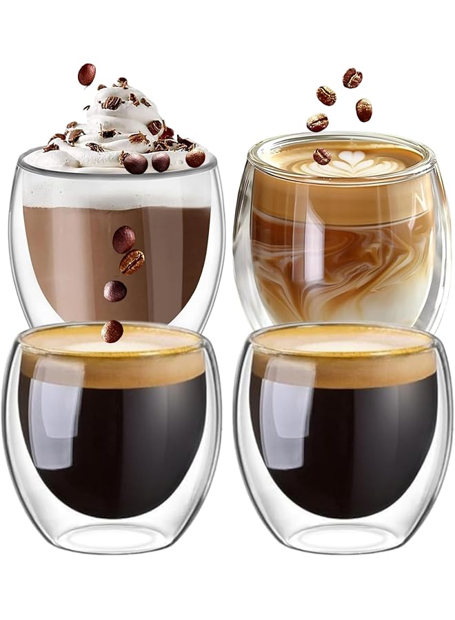 S-TOP Double Wall Glass Coffee Mugs 250ML Hot & Cold S-TOPicate Insulated Glasses for Home, Cafe & Restaurant, DG824 (CLEAR, 4 PIECE SET) - Image 1