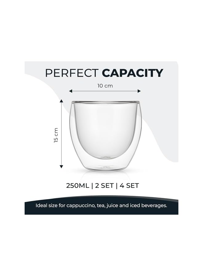 S-TOP Double Wall Glass Coffee Mugs 250ML Hot & Cold S-TOPicate Insulated Glasses for Home, Cafe & Restaurant, DG824 (CLEAR, 4 PIECE SET) - Image 2