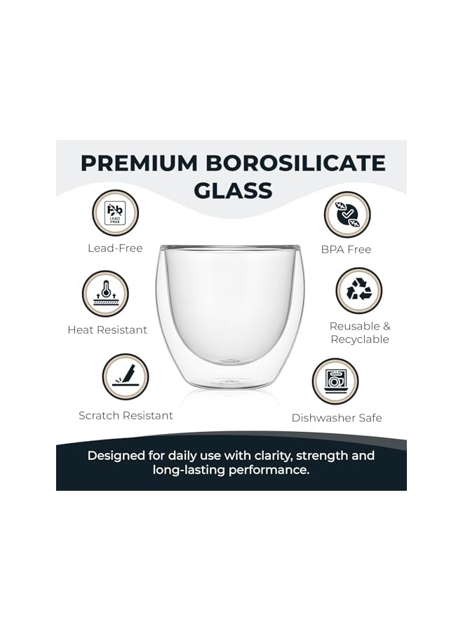 S-TOP Double Wall Glass Coffee Mugs 250ML Hot & Cold S-TOPicate Insulated Glasses for Home, Cafe & Restaurant, DG824 (CLEAR, 4 PIECE SET) - Image 3