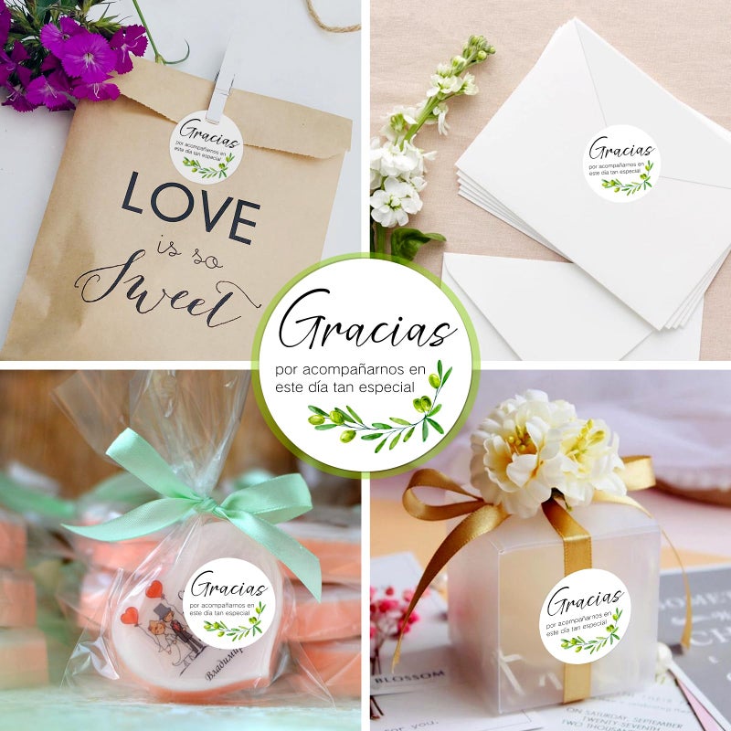 GSCWLD 100 Pack Spanish Gracias Thank You Sticker,2 Inch Gracias Por AcompaÃ±arnos Favor Stickers for Wedding,Nature-Inspired Mi Boda Stickers for Party Favor,Gift Bag,Bride Shower - Image 5