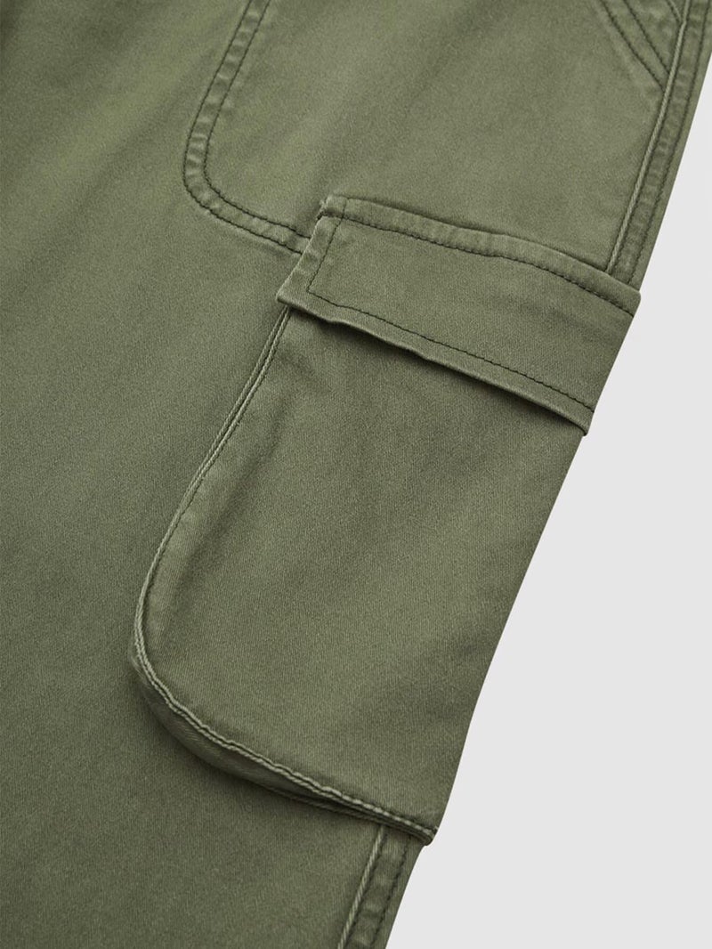 Flamingals Straight Leg Cargo Pants for Women Mid Rise High Stretchy Vintage Flap Pocket Casual Long Pants Green L - Image 5