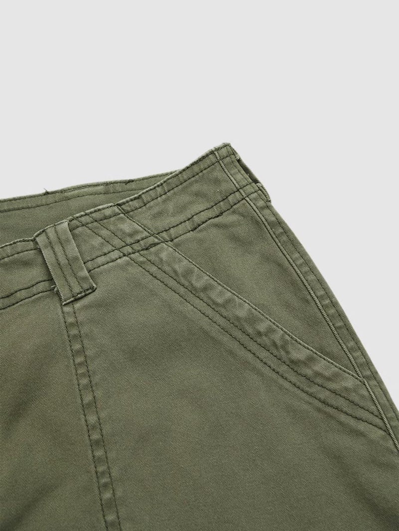 Flamingals Straight Leg Cargo Pants for Women Mid Rise High Stretchy Vintage Flap Pocket Casual Long Pants Green L - Image 4