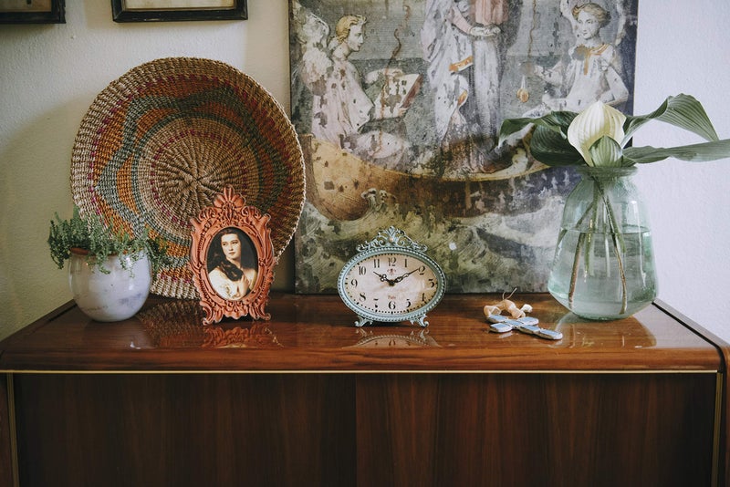 Creative Co-Op Green Antiqued Pewter Mantel Clock - Image 3