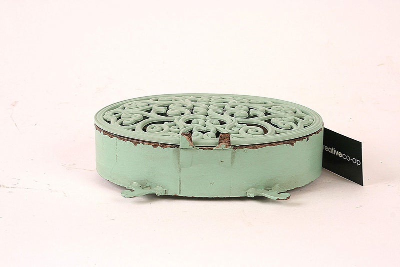 Creative Co-Op Green Antiqued Pewter Mantel Clock - Image 5