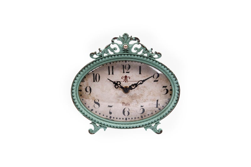 Creative Co-Op Green Antiqued Pewter Mantel Clock - Image 1
