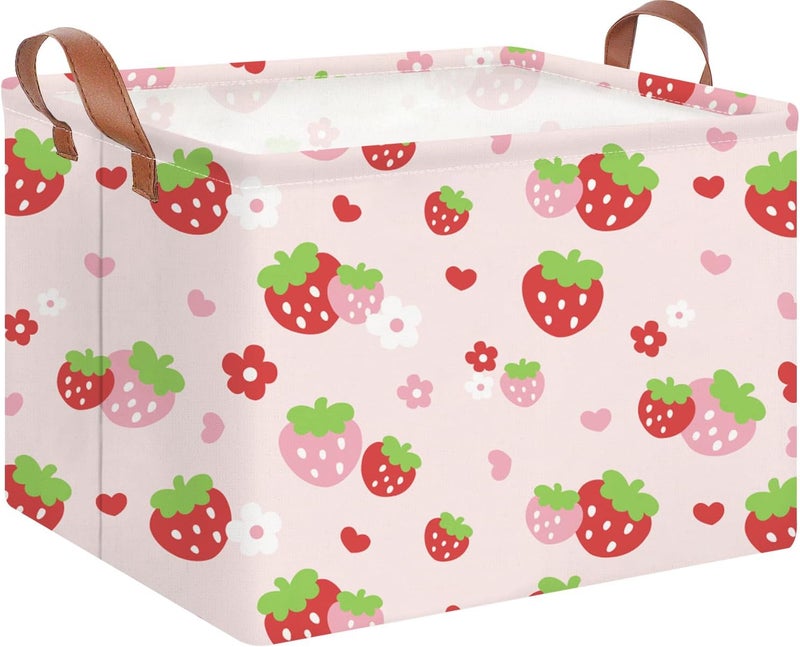 HKEC Rectangle Storage Basket with Handles,Collapsible Storage Bin,Books Box,Gift Basket(Strawberry) - Image 1