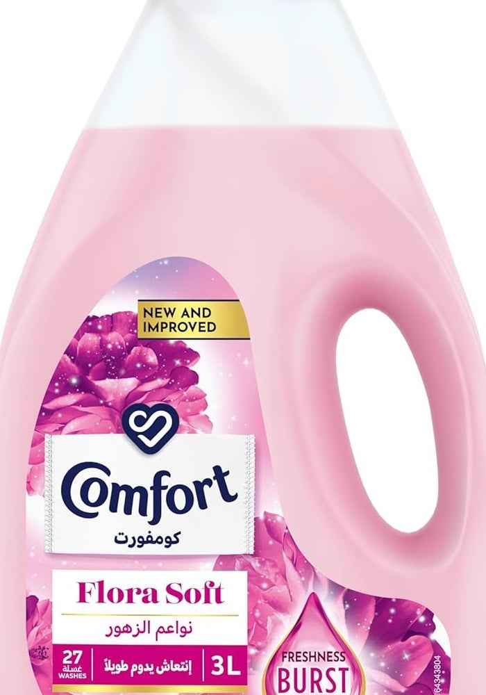 COMFORT Fabric Softener, Flora Soft, with freshness-burst technology for longer lasting fragrance & soft clothes, 3L