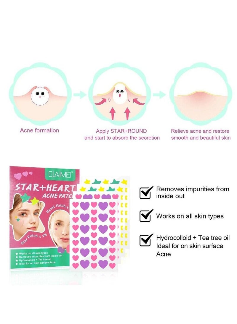 Elaimei 156 Pieces Cute Pimple Patches Hydrocolloid Acne Stickers Cover Dot for Acne Blemish Pimples Whiteheads Zit Draw out Oil & Impurities Absorb Fluid and Reduce Inflammation Star Face for Women  - Image 2