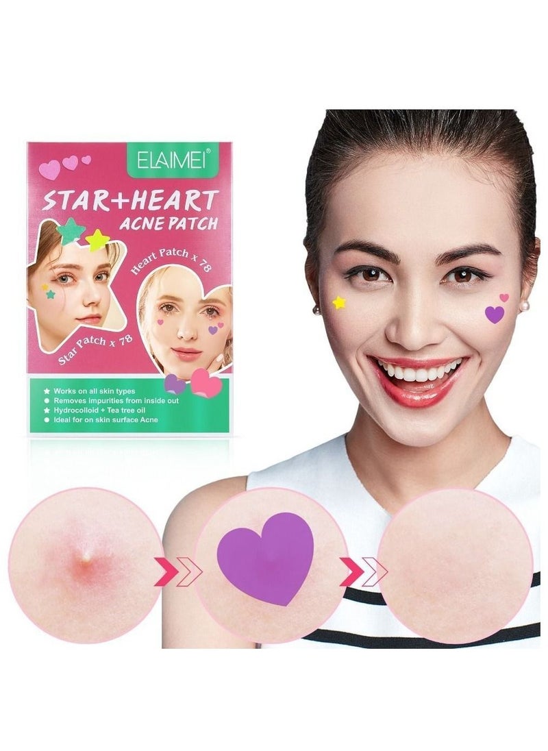 Elaimei 156 Pieces Cute Pimple Patches Hydrocolloid Acne Stickers Cover Dot for Acne Blemish Pimples Whiteheads Zit Draw out Oil & Impurities Absorb Fluid and Reduce Inflammation Star Face for Women  - Image 1