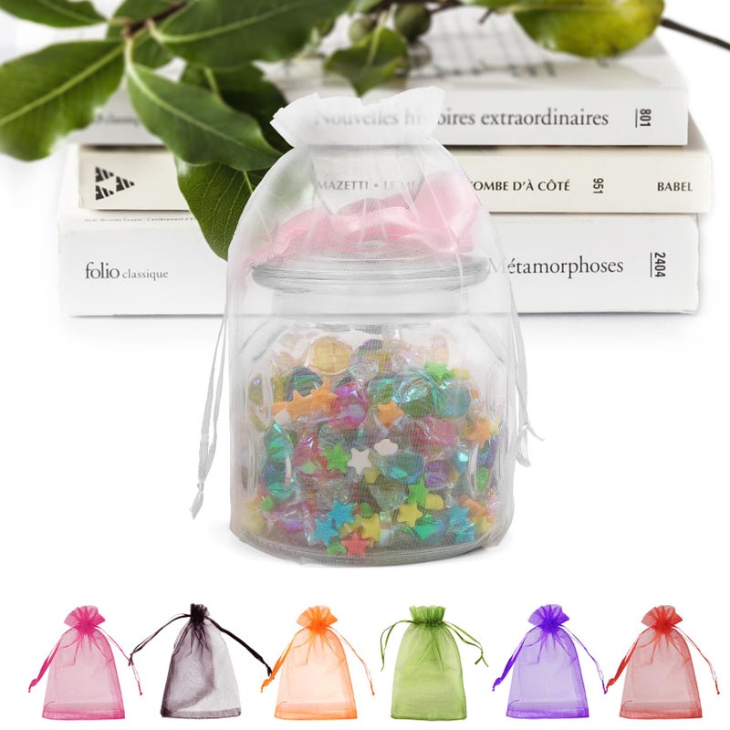 ANZNKU 50 Pack White Organza Bags 6x9 inch17x23cm Organza Gift Bags Mesh Drawstring Bag Premium Sheer Mesh Bag for Valentine Gift Gifts Wedding Party Favor