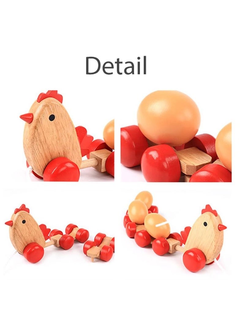 Wooden chicken and eggs in a wooden push cart with red wheels  - Image 4