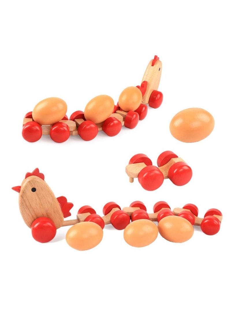 Wooden chicken and eggs in a wooden push cart with red wheels  - Image 2