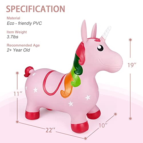 INPANY Unicorn Bouncy Horse Hopper Toys, Toddler Girl Inflatable Animal Hopping Horse, Bouncing Buddies, Ride on Rubber Bouncer, Indoor Outdoor Baby Birthday Gifts for 2 3 4 Year Old Girls Boys - Image 3