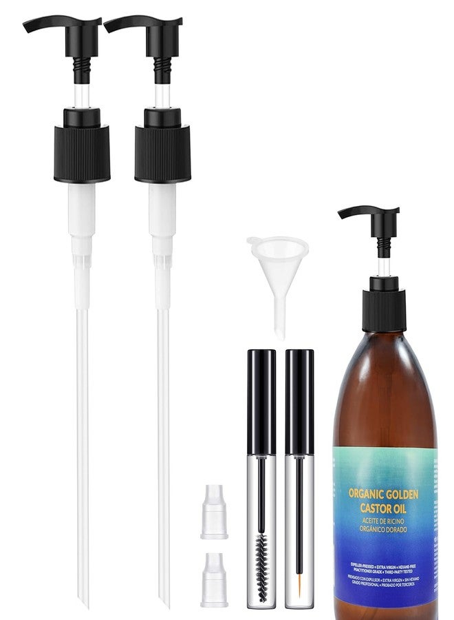 Oxyooh 2 Pack Pump Dispenser Compatible with Queen of Thrones & Heritage Castor Oil & Rejuvenaturals, Plastic Precision Pump for 16oz Bottle, Queen Dispenser with Empty Mascara Tube (Oil not Included - Image 1