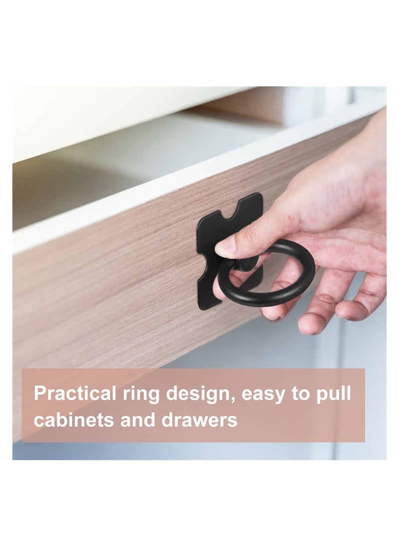KASTWAVE Drawer Handles and Ring Pull, 4 Pcs Decorative Furniture Door Drawer Handles and Ring Pull with Screws for Cabinet Wardrobe Cupboard Dresser, Black  - Image 3