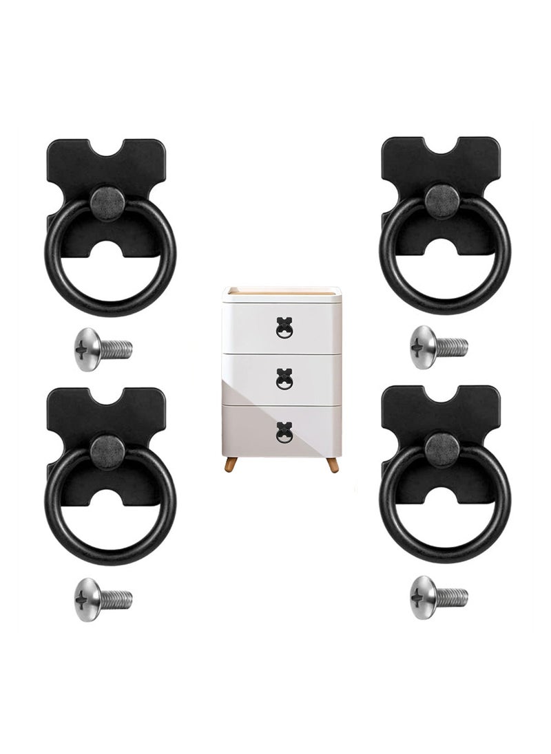 KASTWAVE Drawer Handles and Ring Pull, 4 Pcs Decorative Furniture Door Drawer Handles and Ring Pull with Screws for Cabinet Wardrobe Cupboard Dresser, Black  - Image 1