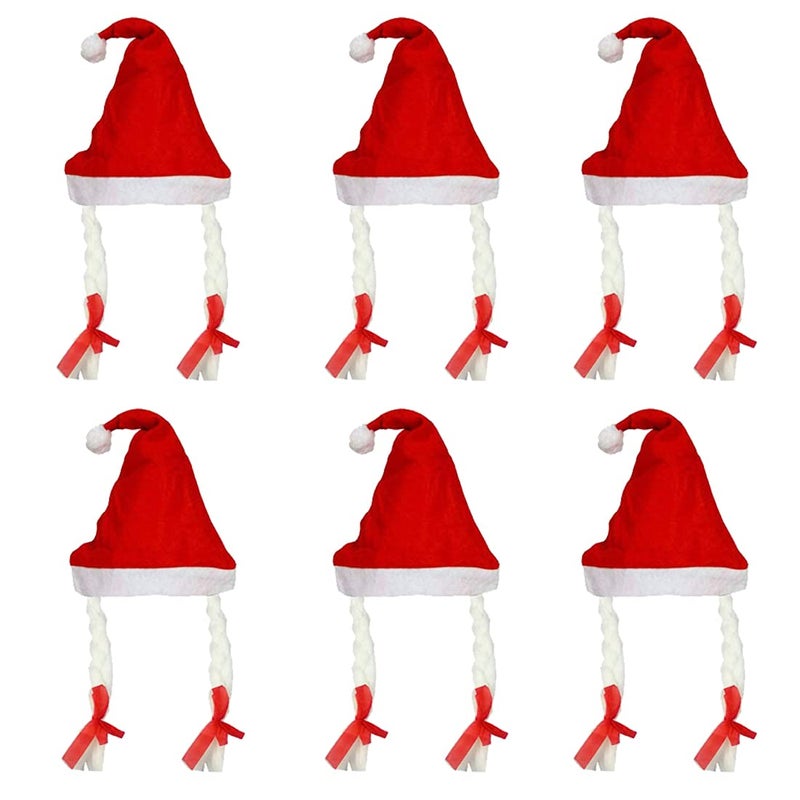 Evisha قبعات سانتا كاب لعيد الميلاد 6 قطع للبنات - Image 1