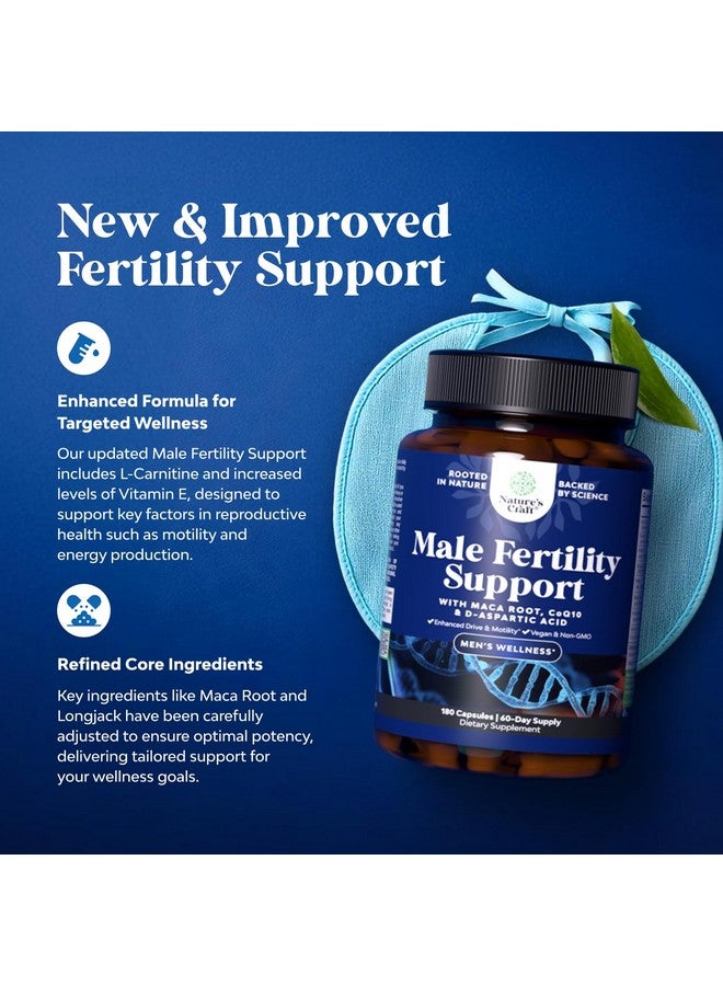 Natures Craft مكمل خصوبة الذكور قبل الحمل - معزز حجم السائل المنوي مع CoQ10، جذر الماكا، ميثيل فولات وحمض D-Aspartic - مكمل خصوبة للرجال لحركة الحيوانات المنوية - الحمل له، 180 حبة - Image 3